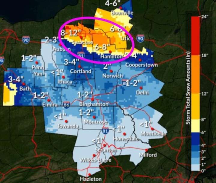 Nearly a foot of snow, strong winds to create difficult conditions as lake effect snow hits Central NY