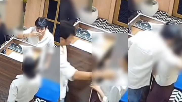 UP Shocker: Prominent Businessman’s Son Seen Misbehaving, Forcibly Kissing Female Receptionist In Jhansi; CCTV Footage Surfaces