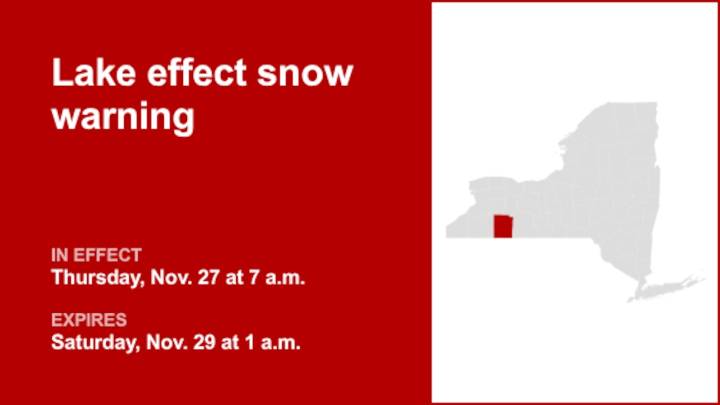 NY weather: Lake effect snow warning in place for Allegany County from Thursday to Saturday