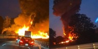 Se incendia pipa tras volcar en la autopista México
