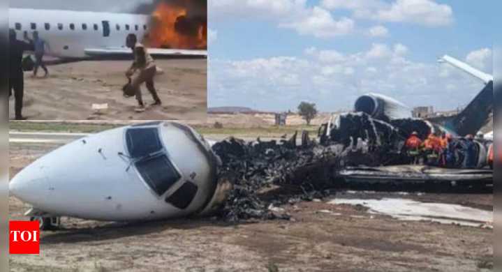 Watch: Plane carrying Congo minister, 20 others bursts into flames; skids off runway