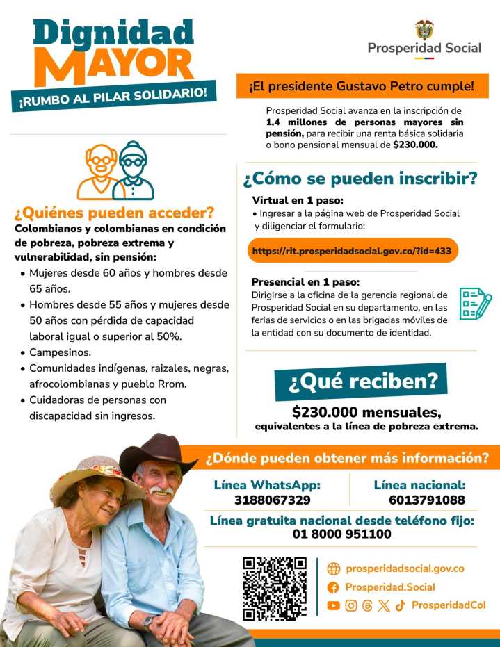 Avanza campaña Dignidad Mayor: 3,1 millones de personas mayores recibirán 230.000 pesos mensuales