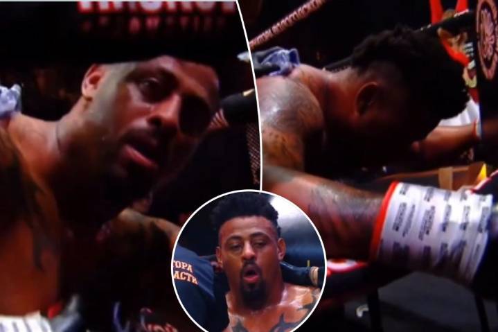 Ex-NFL star Greg Hardy collapses into corner during boxing match in scary scene