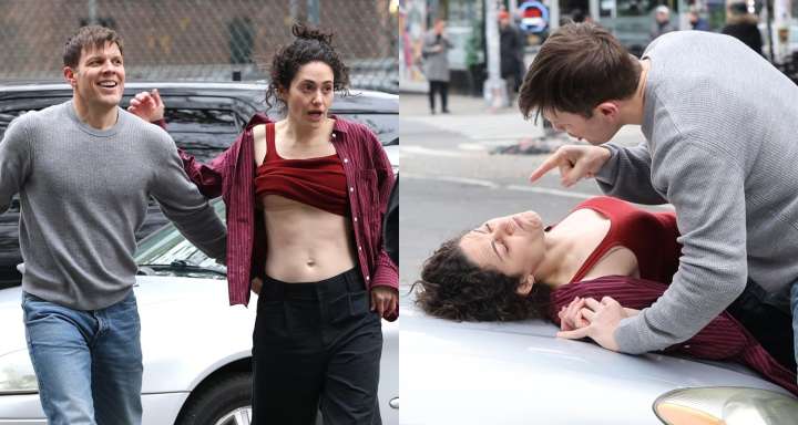 Jake Lacy & Emmy Rossum Film Intense Fight Scenes for ‘Furious’ Hulu Series in NYC | Emmy Rossum, Jake Lacy 