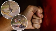 Hombre agrede a su novia en plena calle; motociclistas la defienden y golpean al sujeto
