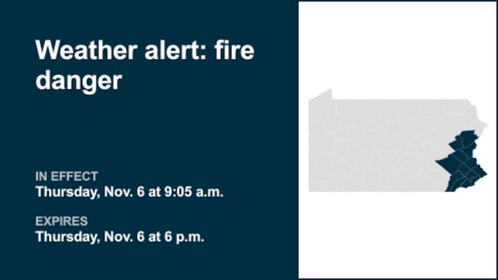 Weather alert for fire danger in Southeast Pa. until Thursday evening