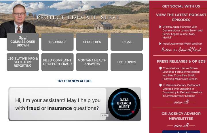 Montana Insurance comissioner adds AI tool to help customers navigate data breach