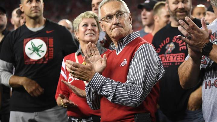Ohio Lt. Gov. Jim Tressel puts his iconic red sweater-vest on the line ahead of Michigan showdown