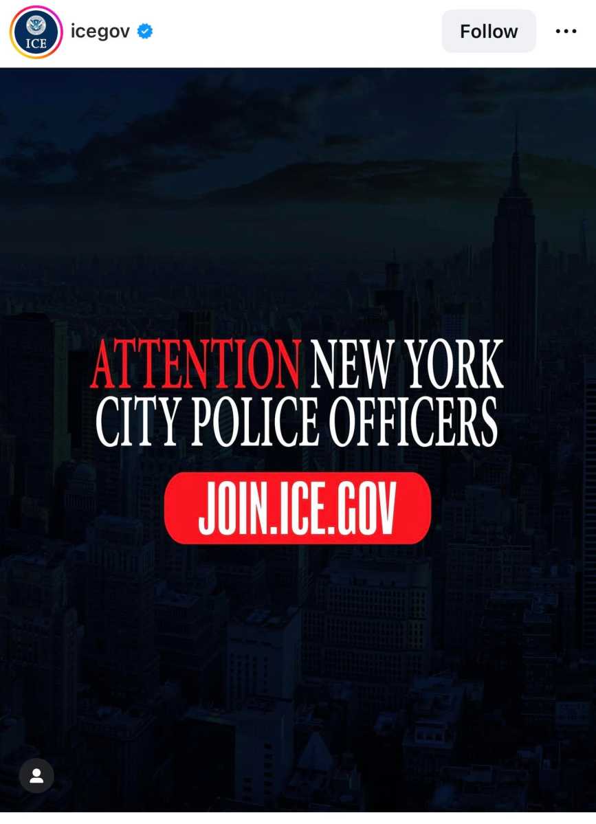 ICE runs social media ad calling on NYPD officers to join masked feds: ‘Join an agency that respects you’