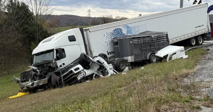 Somerset crash between commercial vehicle and livestock trailer sends 1 to hospital
