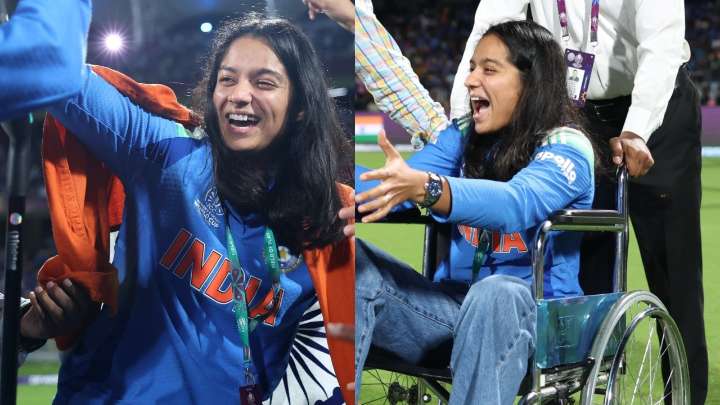 On wheelchair, Pratika Rawal celebrates India's World Cup win with tricolour