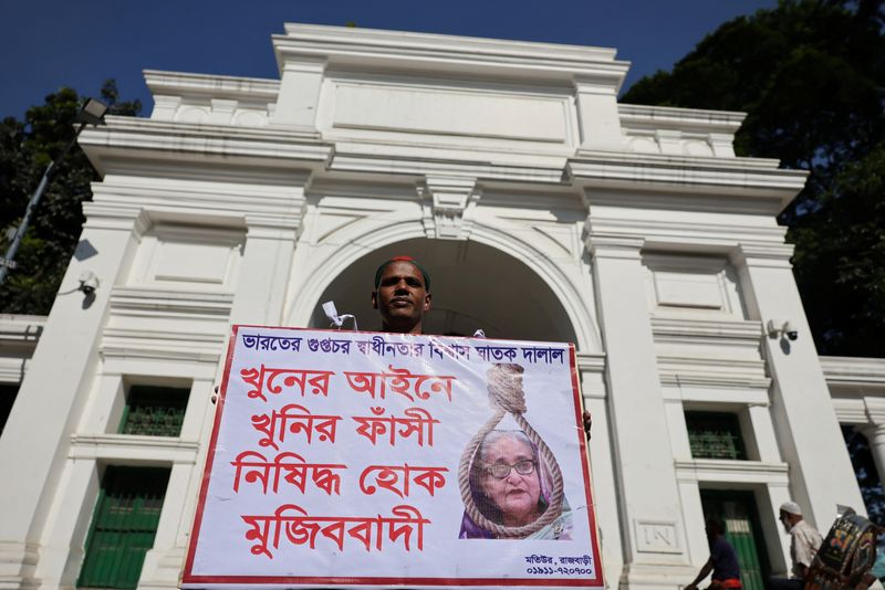Exclusive-Ahead of Hasina court verdict, son warns of Bangladesh violence if party ban stays