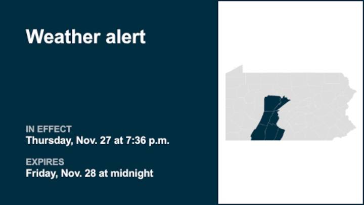 Weather alert active for Central Pa. until early Friday