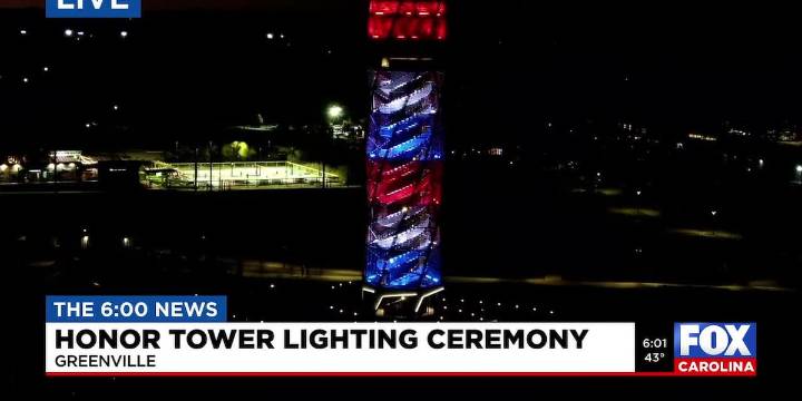 Honor Tower lights up for first time in Greenville County