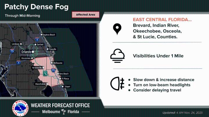 Dense fog lasts through mid-morning, but skies will be mostly sunny – Orlando Sentinel