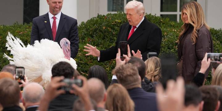 Trump pardons turkeys at White House while joking they should be named Chuck and Nancy: ‘I would never pardon those people’