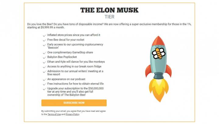 Babylon Bee Introduces 'Elon Musk' Subscription Plan For Fans Who Happen To Be Eccentric Billionaires