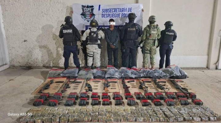 Neutralizan SSPE y Fuerzas Federales a hombre con arsenal y más de 6 mil balas