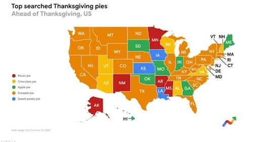 Google Trends breaks down list of top searched Thanksgiving pies by state