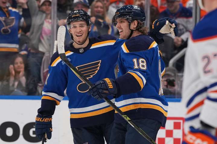 Dvorsky scores first NHL goal, Blues stop 7-game slide by beating Oilers 3