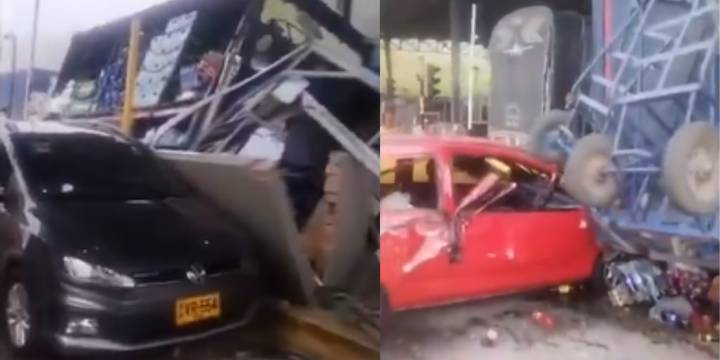 Camión de gaseosas se quedó sin frenos y chocó a varios carros en el peaje de Tuta, Boyacá: causó aparatoso accidente