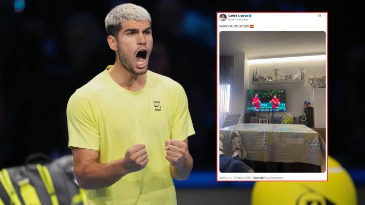 Alcaraz felicita a la Armada por el triunfo en la Davis y las redes alucinan con su casa: "El típico mantel de hule y detrás Wimbledon"