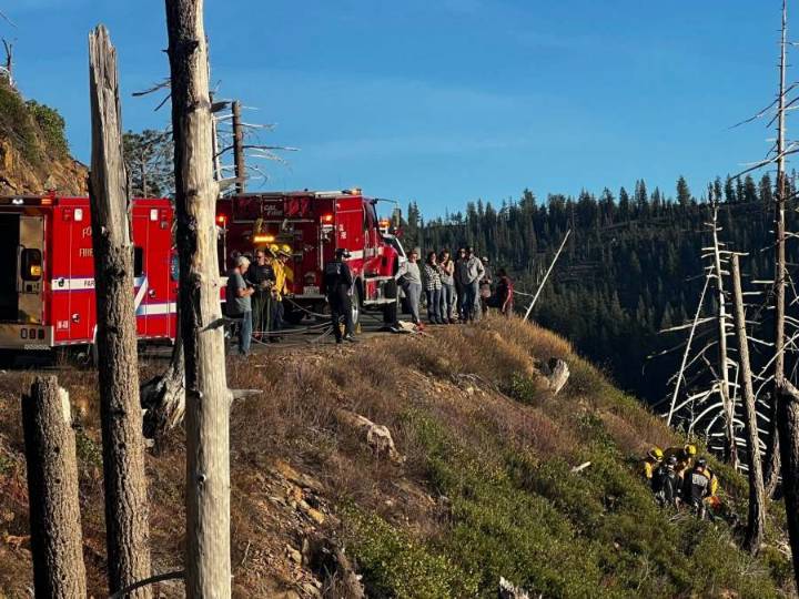 Motorcycle crash rider rescued from 20-foot cliff in Tahoe National Forest