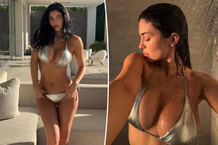 Kylie Jenner models silver lamé bikini ahead of the winter holidays