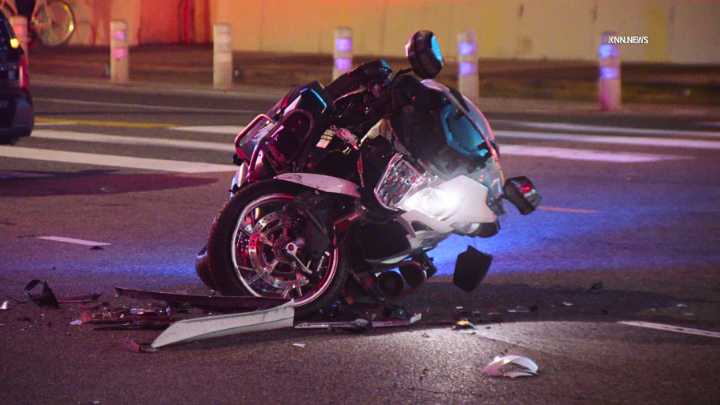 LAPD motorcycle officer collides with SUV in downtown Los Angeles