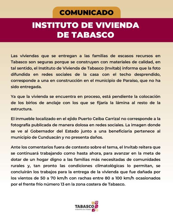 Invitab desmiente versión sobre vivienda dañada