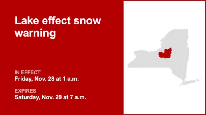 Lake effect snow warning in place for New York for Friday and Saturday