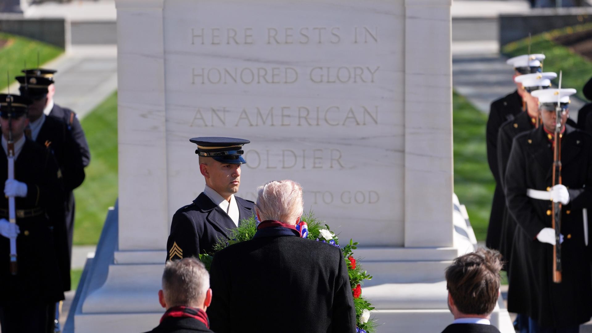 Trump lays wreath honoring veterans at Arlington National Cemetery