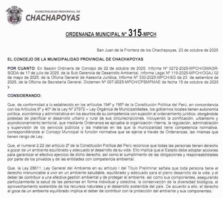 ORDENANZA MUNICIPAL N°315