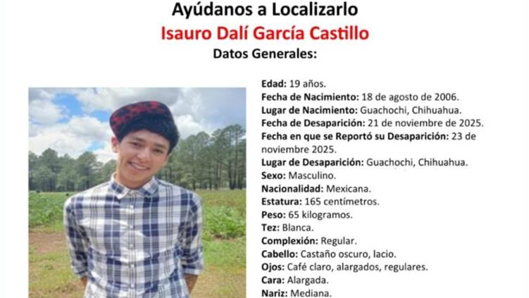 Buscan a joven de 19 años desaparecido en Guachochi