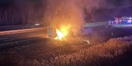 Tractor trailer fire closes shoulder on I