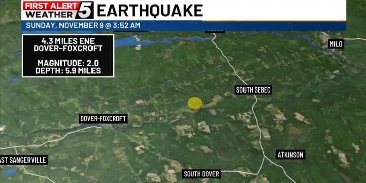 Magnitude 2.0 earthquake reported near Dover