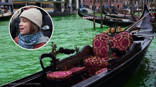 Greta Thunberg banned after Venice canal dyed green