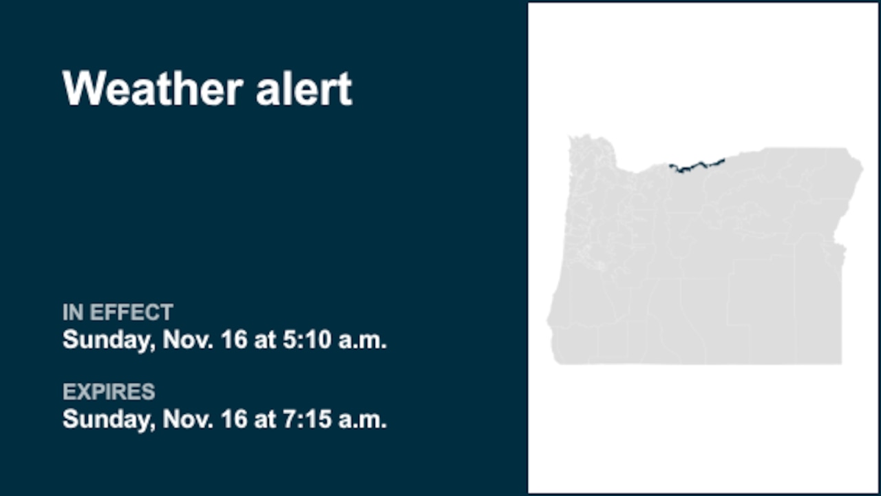 Weather alert in place for Eastern Columbia River Gorge of Oregon Sunday morning