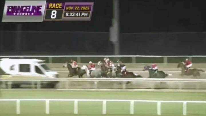 Ambulance driving wrong way onto track forces abrupt halt to Evangeline Downs race