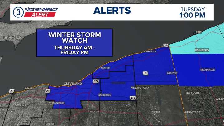 Winter Storm Watch issued for some Northeast Ohio counties: Tracking lake effect snow on Thanksgiving and Black Friday