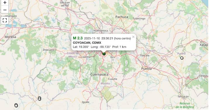Microsismo de magnitud 2.3 sacude la alcaldía Coyoacán; sin reportes de daños