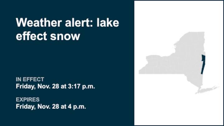 NY weather: Prepare for lake effect snow in part of New York early Friday evening