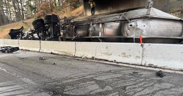 Tanker carrying Lyme crash, catches fire on I