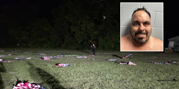 Man accused of vandalizing Veterans Day display left his driver’s license at the scene, investigators say