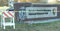 Stolen vehicle crash damages part of Brown v. Board site in Topeka