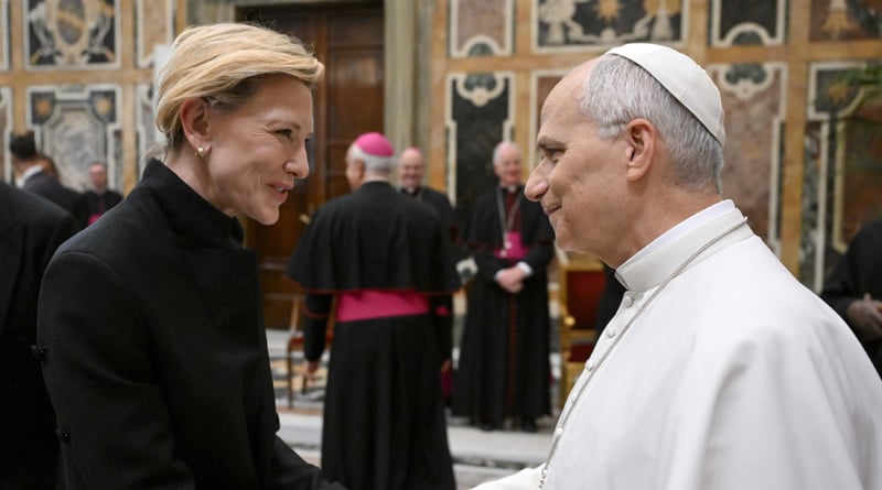 Pope Leo Meets Cate Blanchett & Many More Celebs During Papal Audience with the Film Industry (Photos) | Adam Scott, Alba Rohrwacher, Alison Brie, Cate Blanchett, Chris Pine, Darren Aronofsky, Dave Fr
