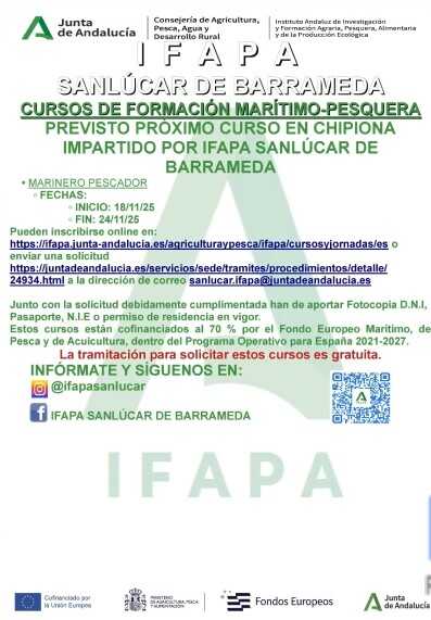 IFAPA ofrecerá un curso marítimo-pesquero en Chipiona