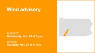 Wind advisory in place for Southwest Pa. until Thursday midday