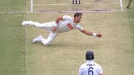 Cricket Mitchell Starc Catch Video: Watch Aussie Pacer Take Sensational Diving Catch Off His Own Bowling to Dismiss Zak Crawley During AUS vs ENG 1st Test in Ashes 2025