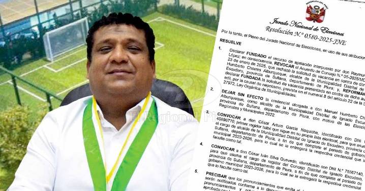 JNE vacó a alcalde de Ignacio Escudero por nepotismo y convoca a nuevo burgomaestre